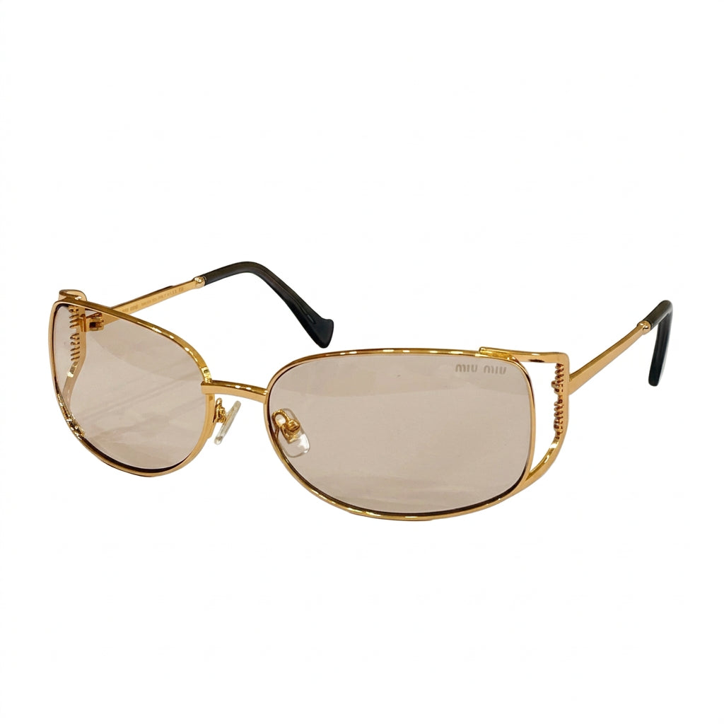 Miu Miu Women MU148AV Cut-Out Metal Gold / Light Brown Tint Sunglasses