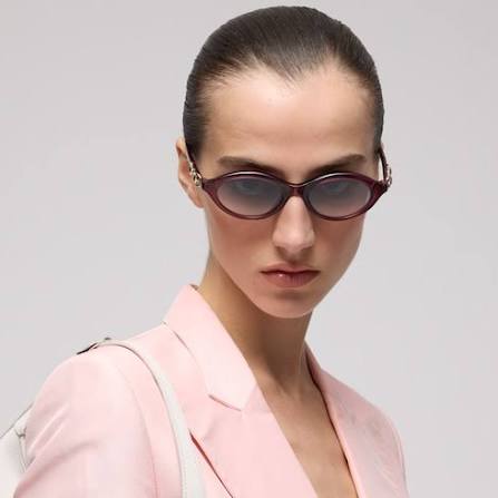 Gucci Women Oval Frame Transparent Burgundy Sunglasses