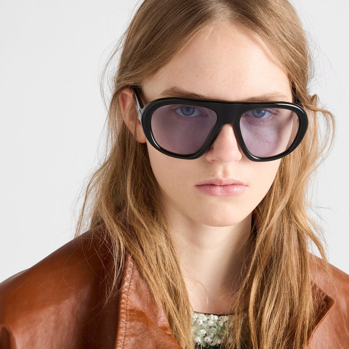 Prada Women Oversized Frame Shine Black Sunglasses