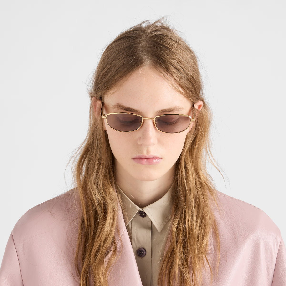 Prada Women Rectangle Frame Gold Sunglasses
