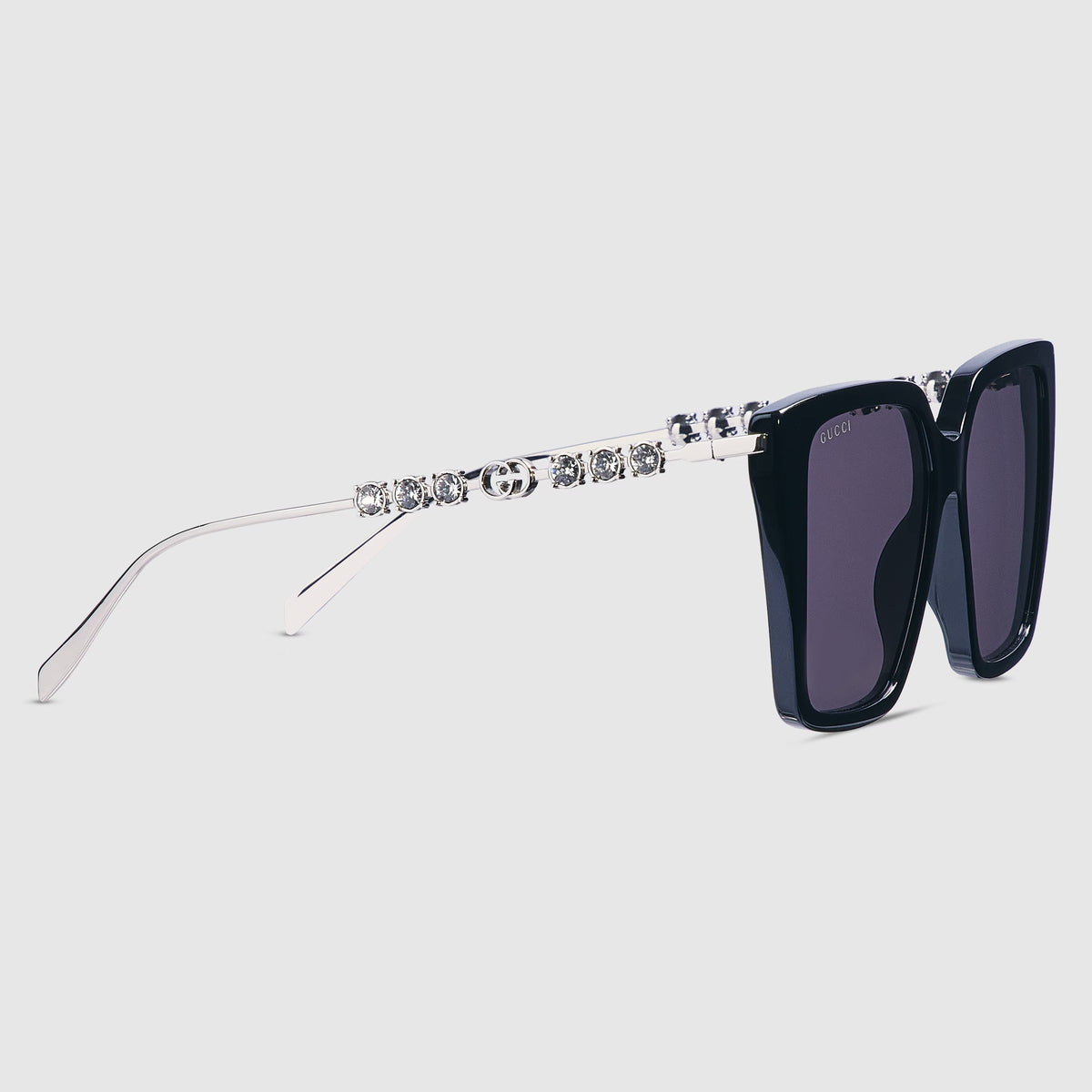 Gucci Women Square Frame Shiny Black Sunglasses