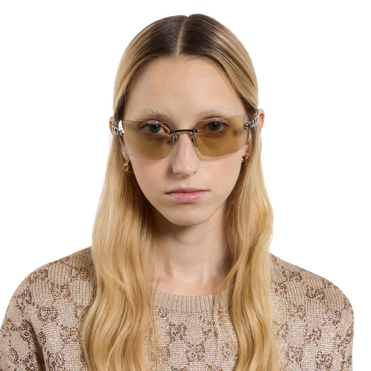 Gucci Women Frameless Square Silver Sunglasses
