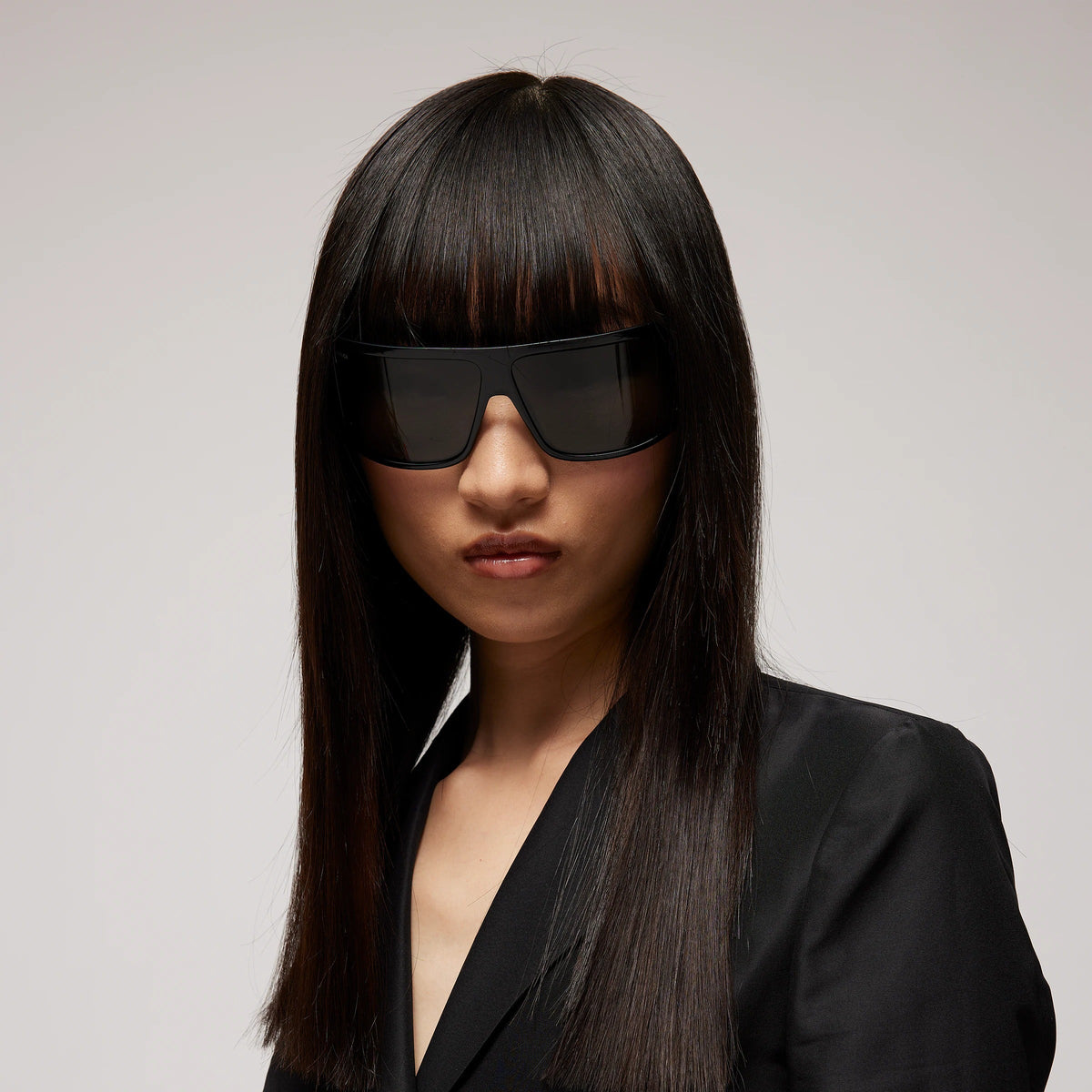Gucci Women Mask Frame Shiny Black Sunglasses