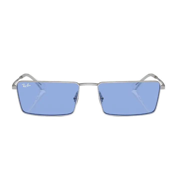 Ray Ban Men Rectangle Frame Mirror Silver Sunglasses