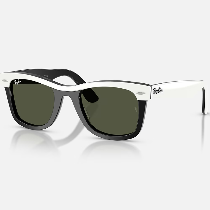 Ray Ban Men Square Polished White On Black Sunglasses