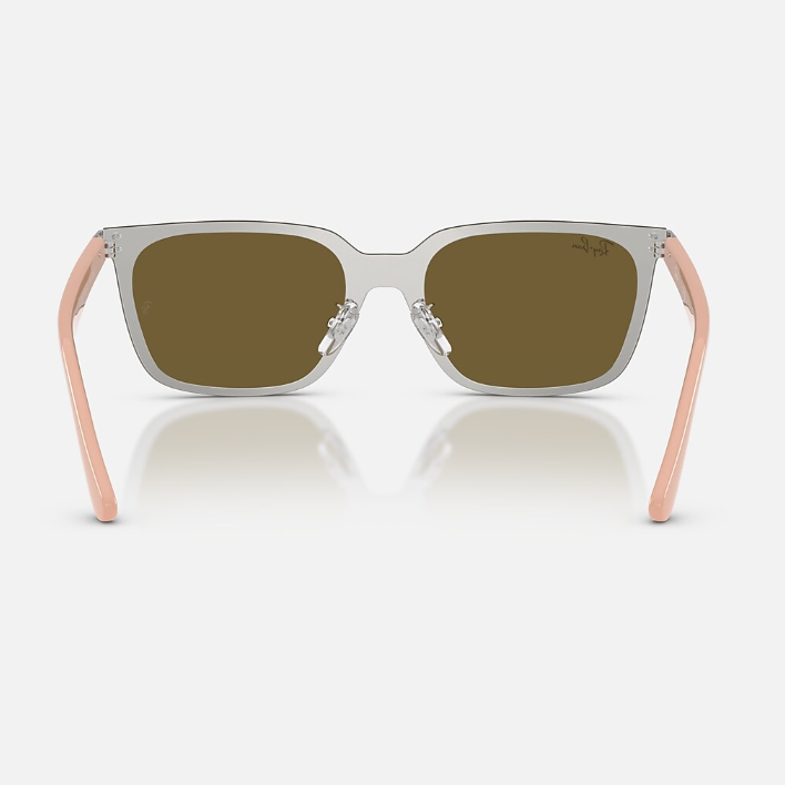 Ray Ban Men Square Frame Polished Shiny Silver Sunglasses
