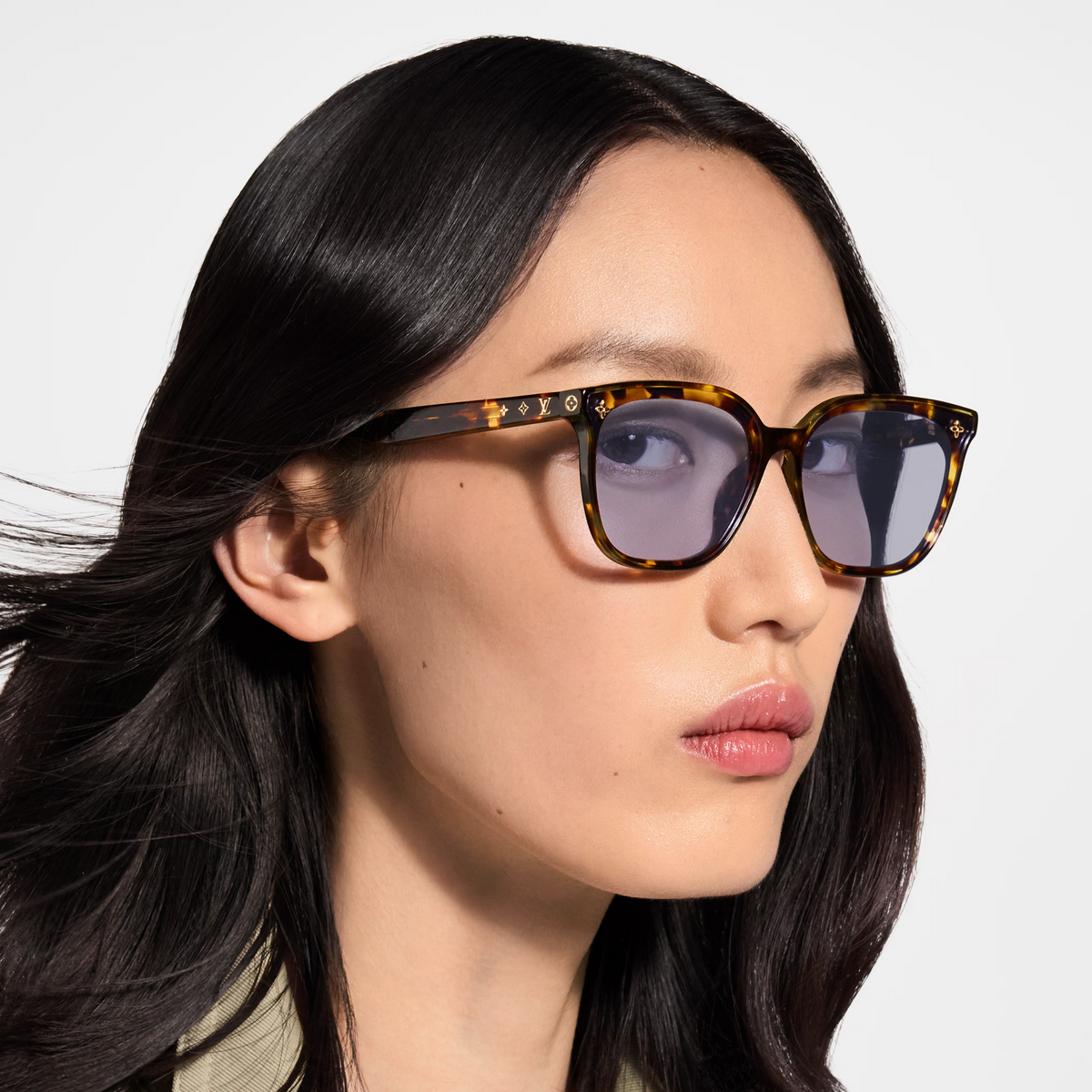Louis Vuitton Women Rectangle Frame Brown Tortoise Sunglasses