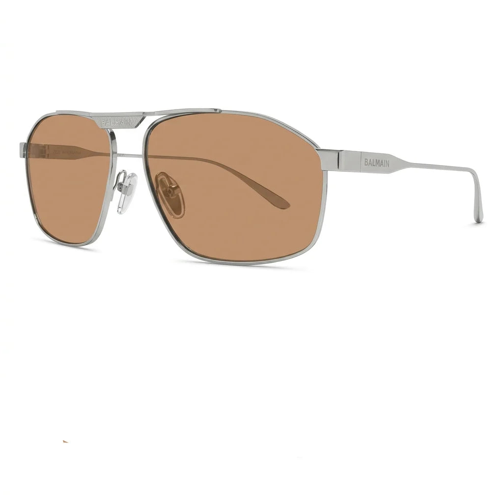 Balenciaga Men BB0416S 006 Ruthenium / Brown Geometric Metal Sunglasses
