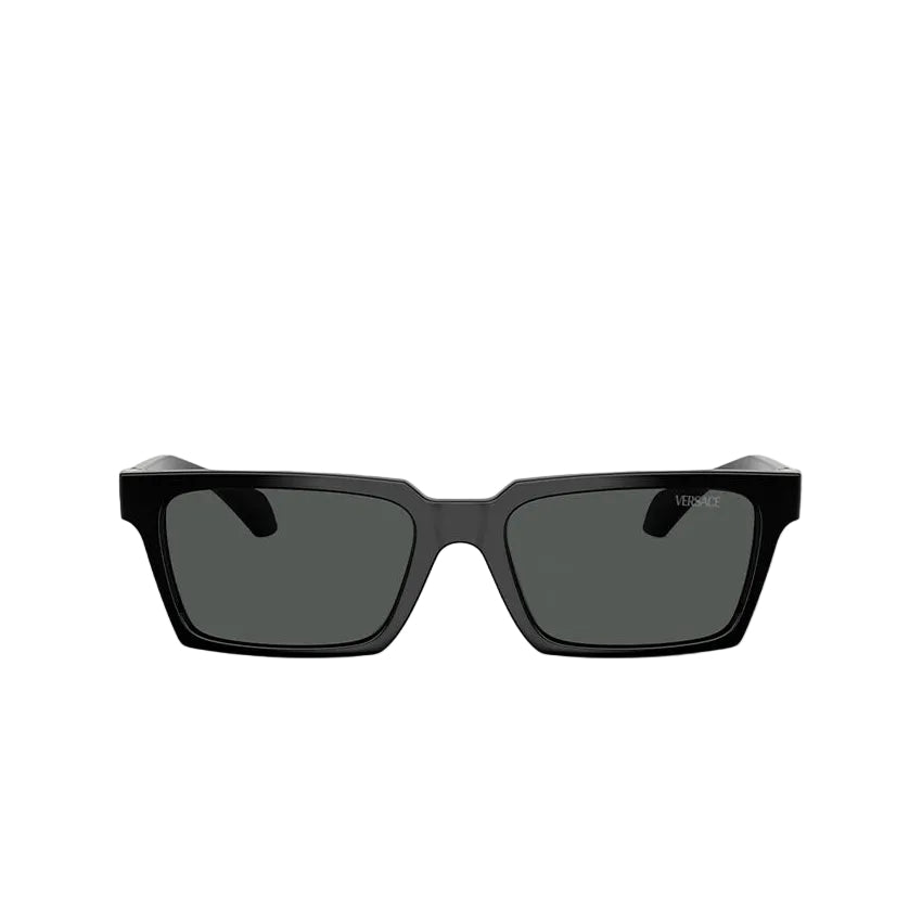 Versace Men Rectangular Frame Shiny Deep Black Sunglasses