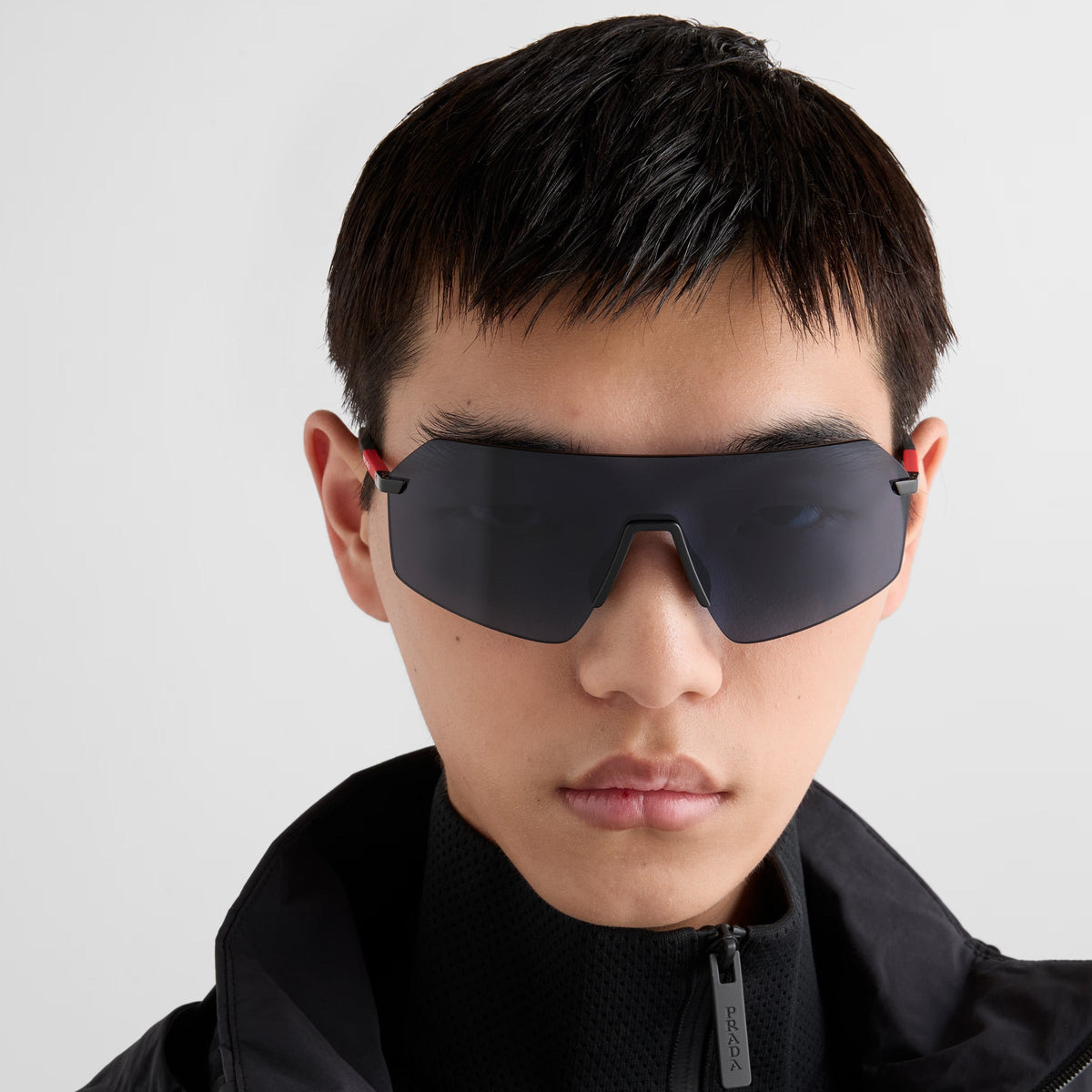 Prada Men Mask Rimless Frame Black Sunglasses