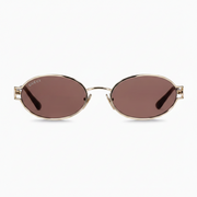 Gucci Women Round Frame Shiny Gold Sunglasses