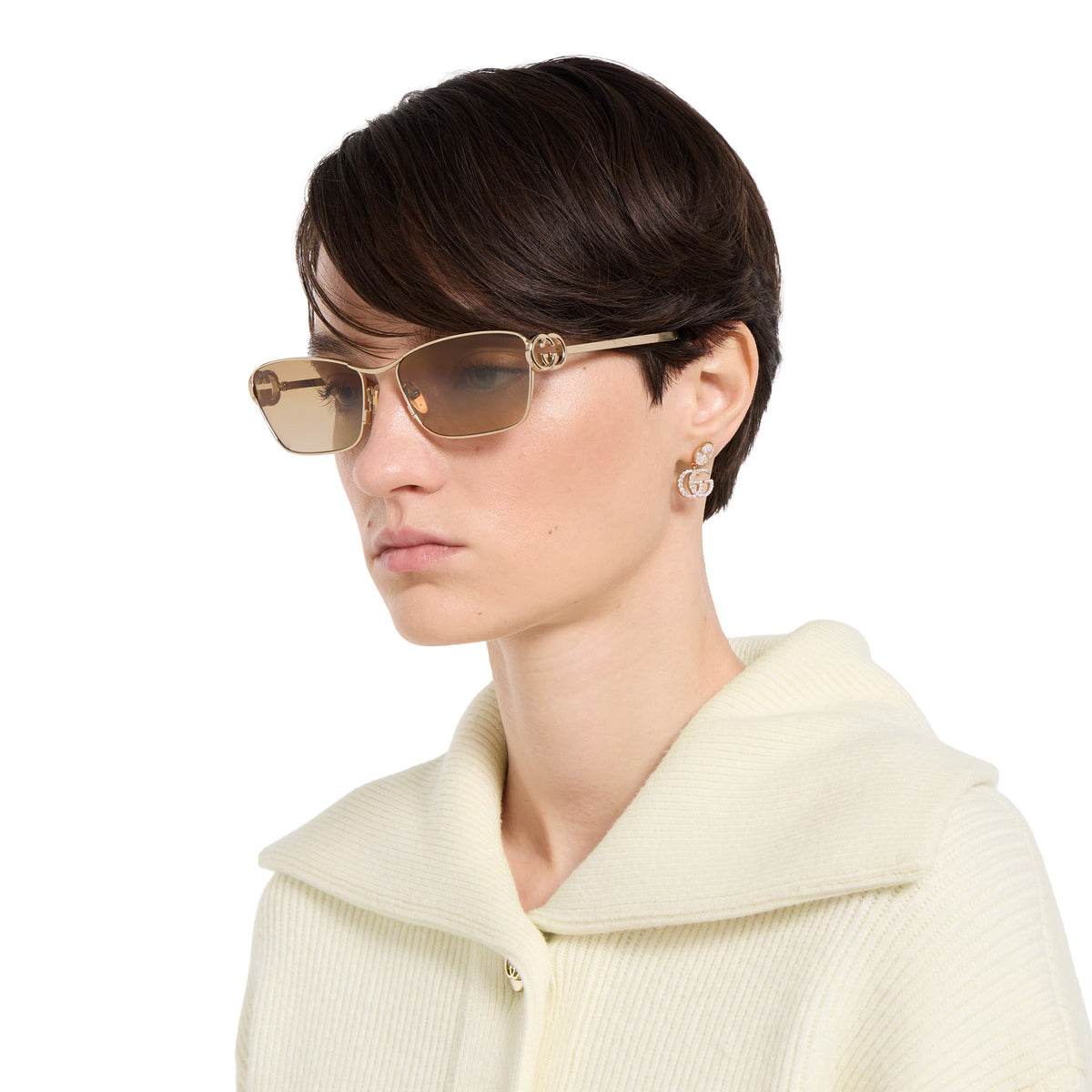 Gucci Women Rectangular Frame Imperial Gold Sunglasses