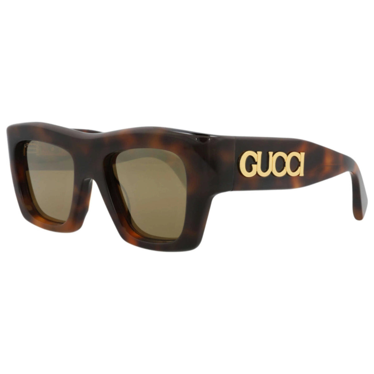 Gucci tortoise shell luxury sunglasses with gold logo detailing