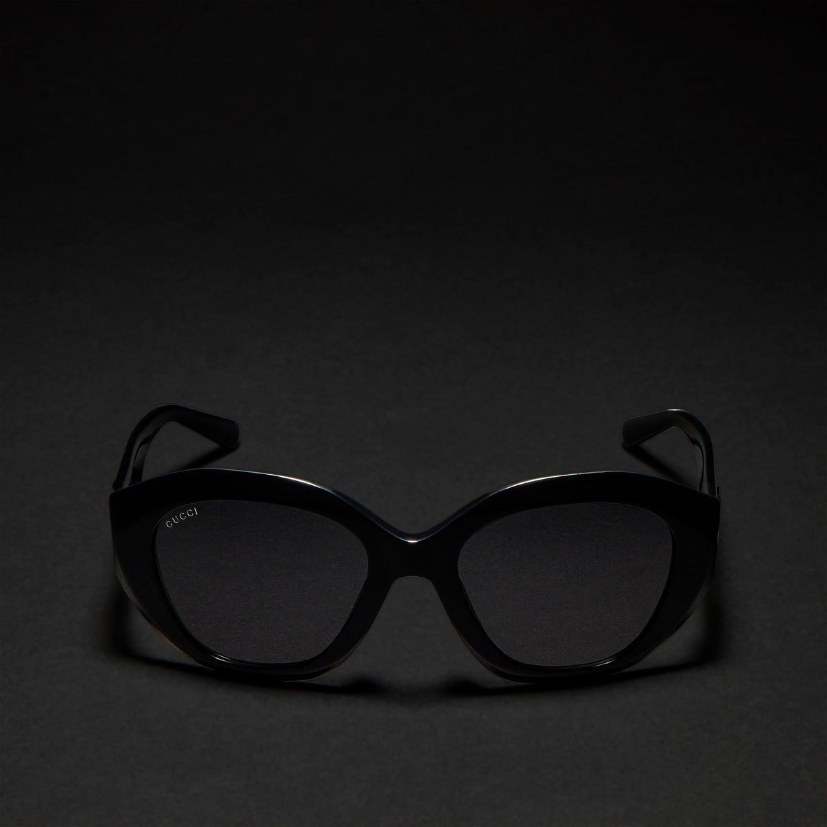 Gucci Women Geometric Frame Shiny Black Sunglasses