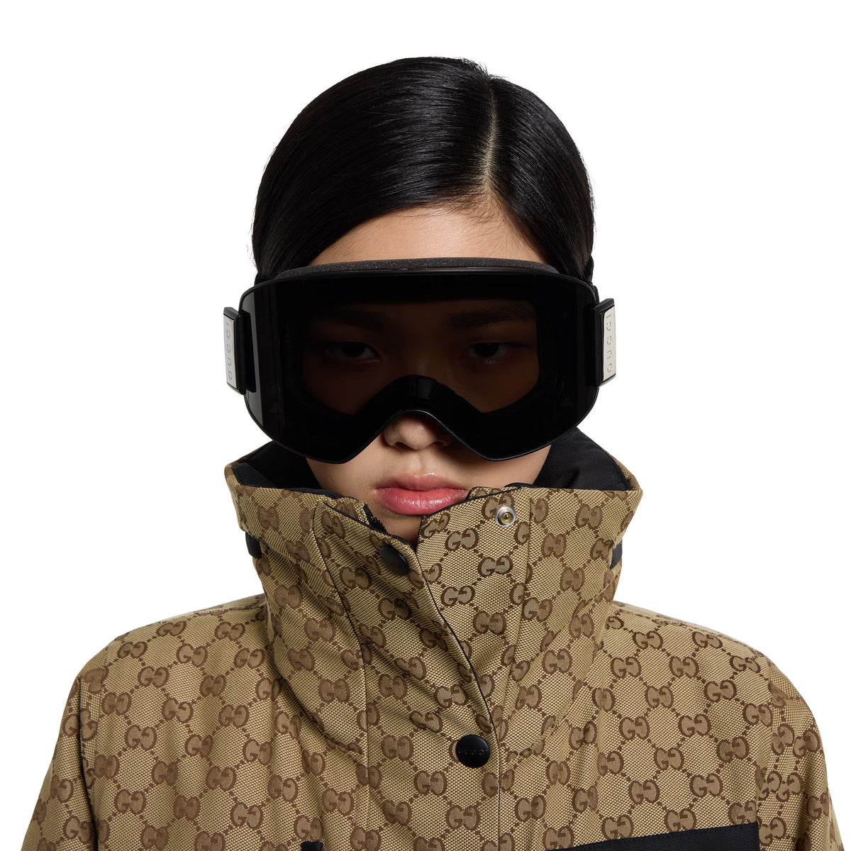 Gucci Women Mask-shaped Shiny Black Sunglasses