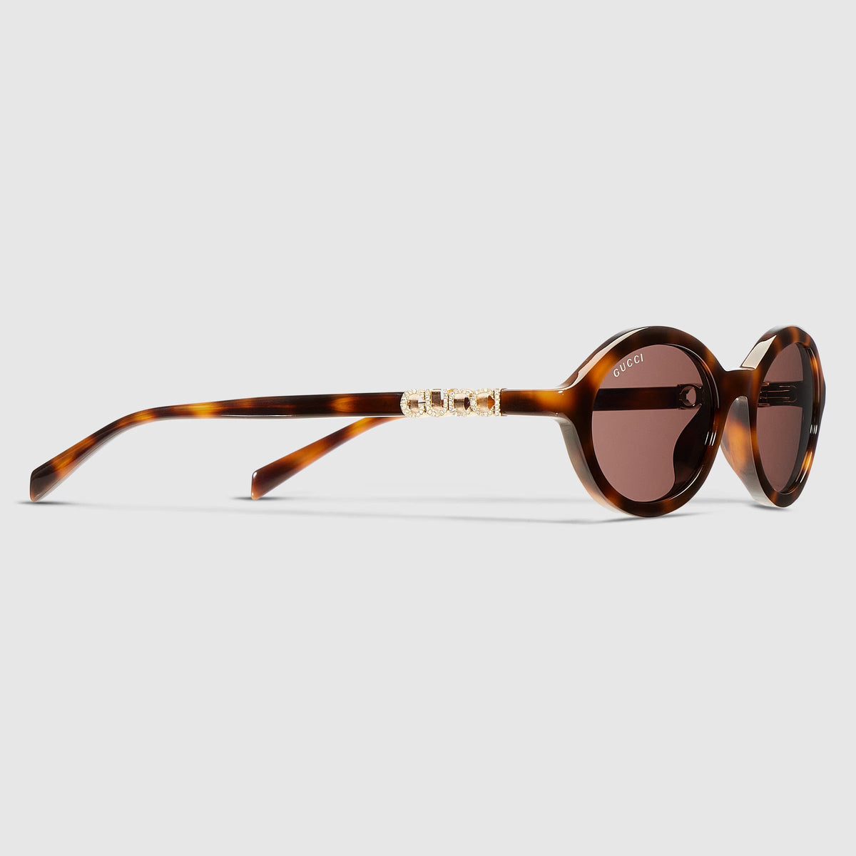 Gucci Women Round Frame Brown Tortoiseshell Sunglasses