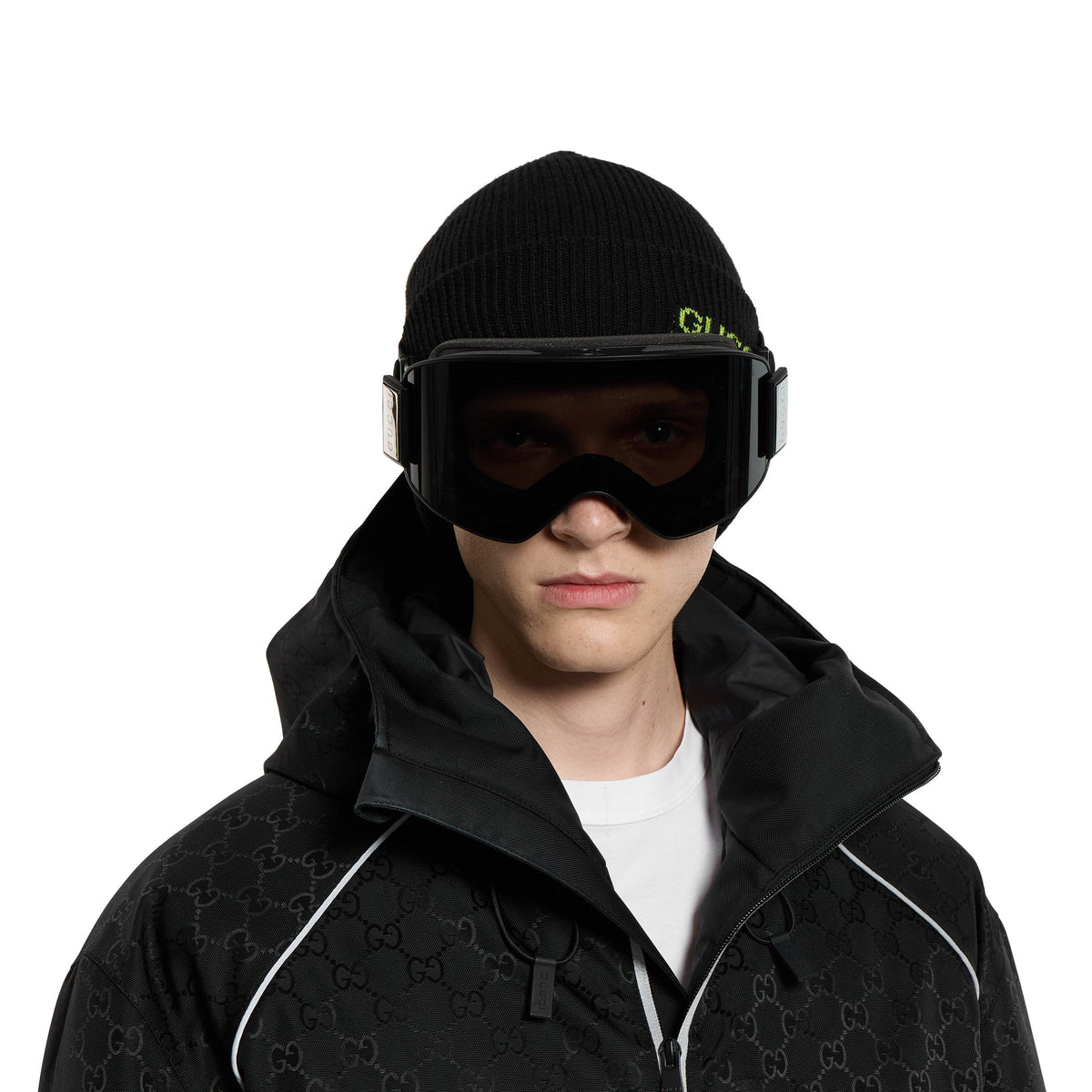 Gucci Women Mask-shaped Shiny Black Sunglasses