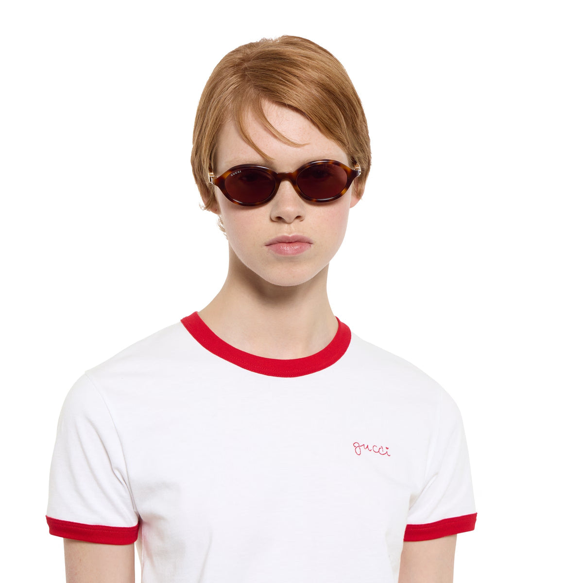 Gucci Women Round Frame Brown Tortoiseshell Sunglasses