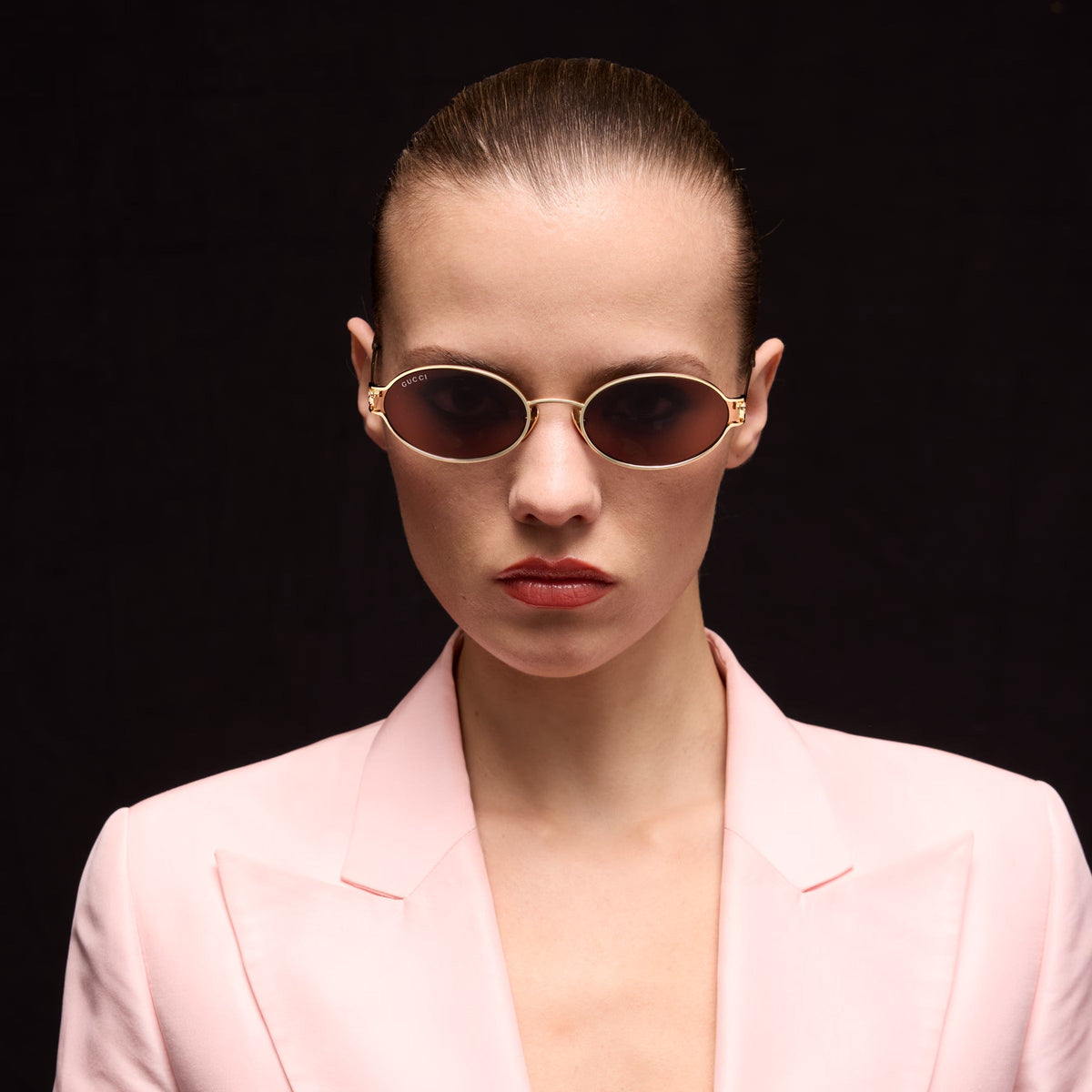 Gucci Women Round Frame Shiny Gold Sunglasses