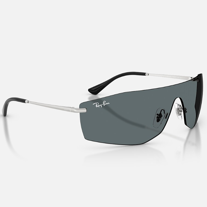 Ray Ban Men Irregular Frame Polished Silver Sunglasses