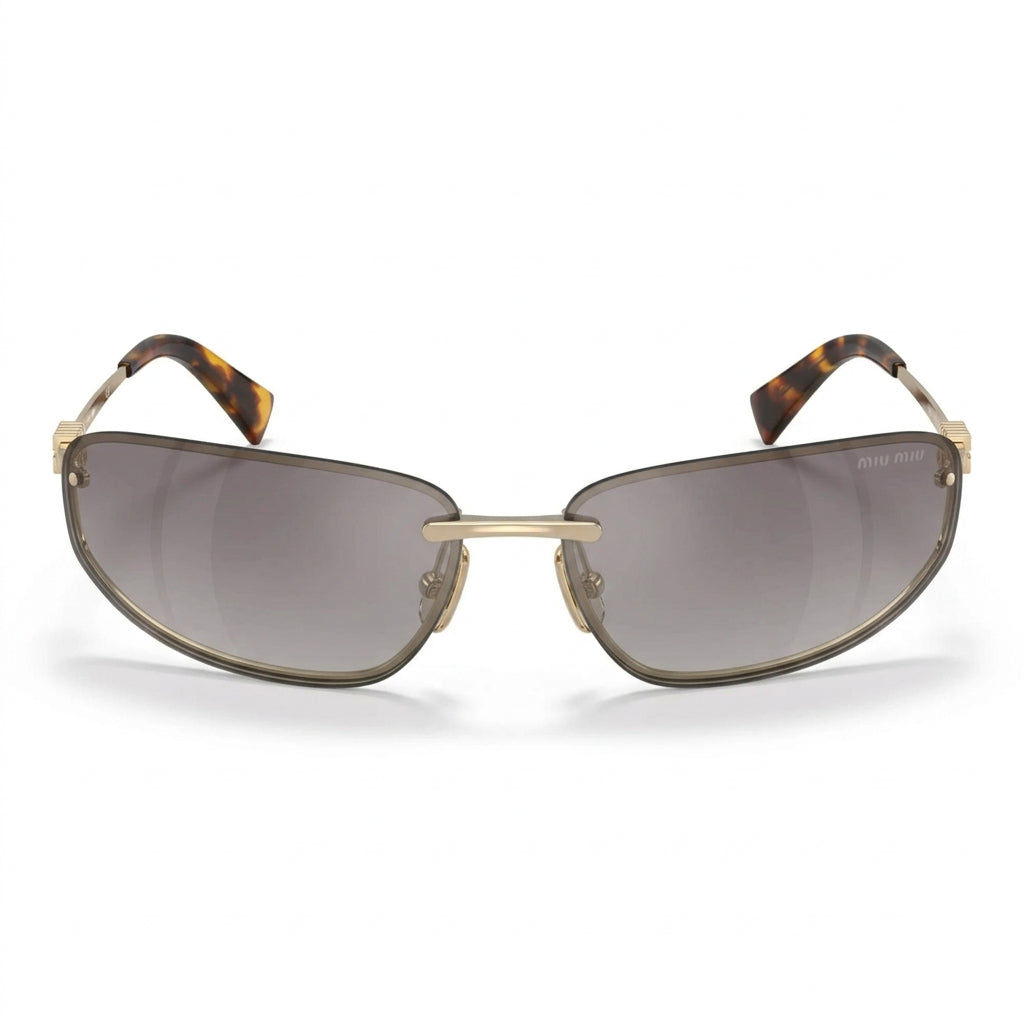 Miu Miu Women MU A50S Rimless Shield Gold / Tortoiseshell & Gradient Grey Sunglasses 