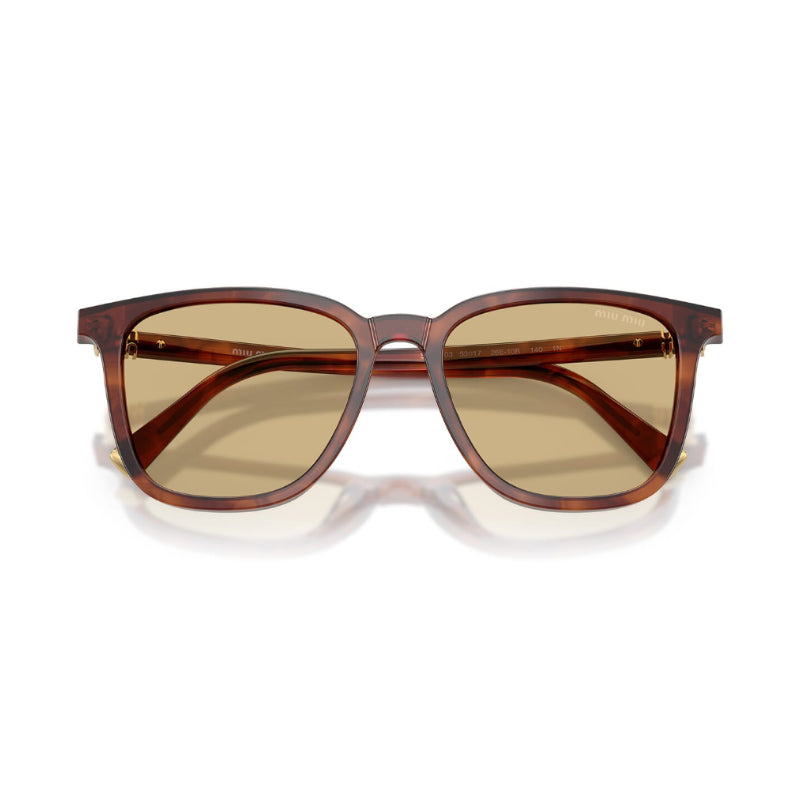 Miu Miu Women Square Striped Tobacco / Yellow Sunglasses