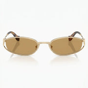 Miu Miu Women Miu Logo Pale Gold / Brown Semi-Rimless Sunglasses