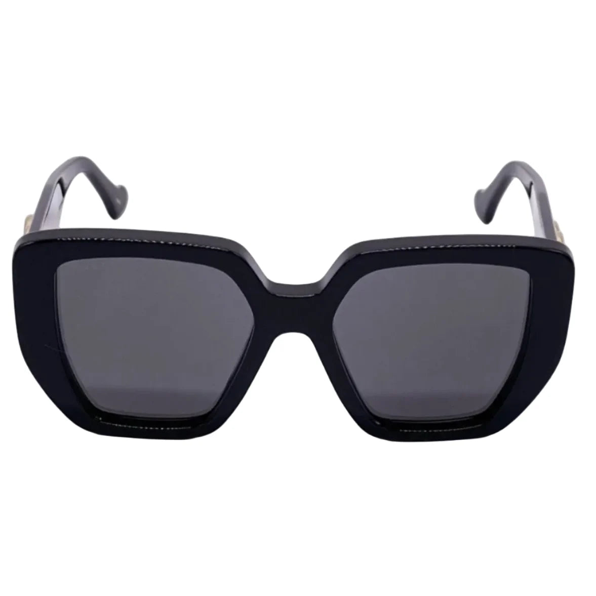 Premium black square-frame luxury sunglasses with dark tinted lenses