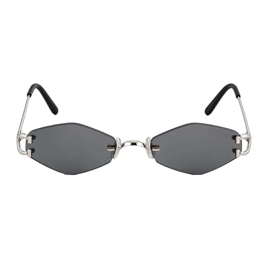 Cartier Unisex Vintage Rimless Hexagonal Silver Grey Sunglasses 
