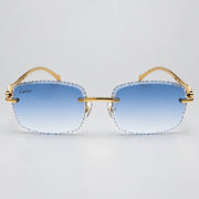 Cartier Panthère de Unisex Rimless Sky Blue Lens Split Diamond Cut Sunglasses