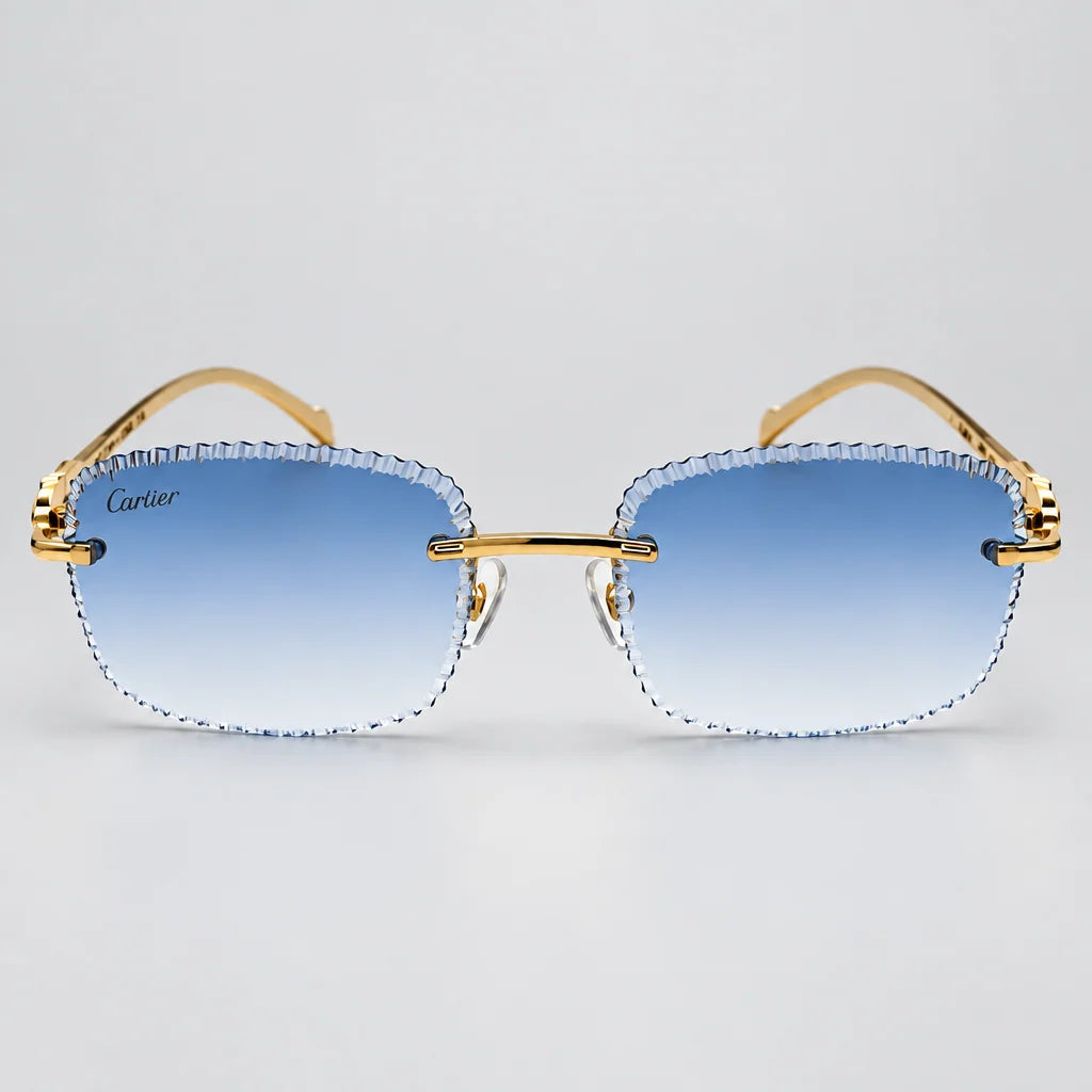 Cartier Panthère de Unisex Rimless Sky Blue Lens Split Diamond Cut Sunglasses