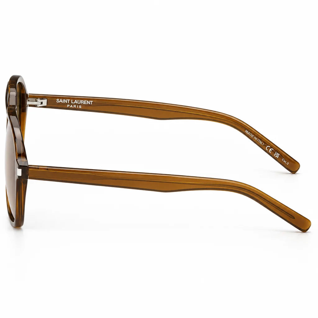 Saint Laurent Women SL 545 Transparent Cognac Brown and Green Sunglasses